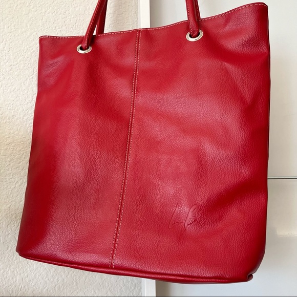 • SOLD • LB Red Leather Tote Bag - Picture 3 of 8